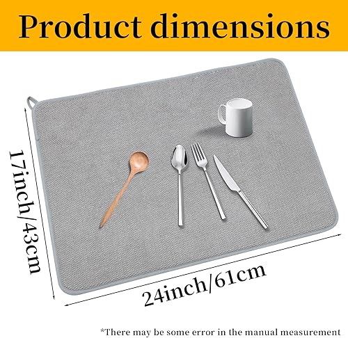 Miniatura 2 de 3 tapetes de secado de platos XXL grandes, 24 x 18 pulgadas, almohadilla de secado súper absorbente de microfibra segura, alfombrillas de secado de