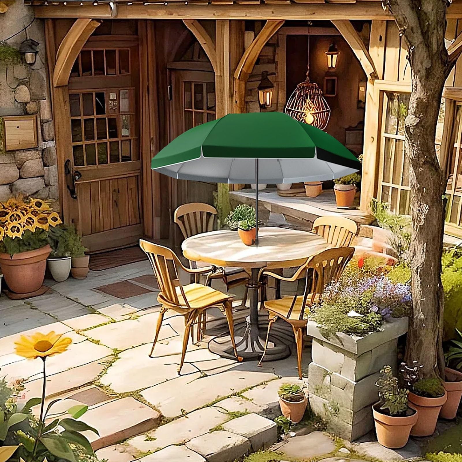 220-280 cm Okrągły Parasol ogrodowy, UV 50+ Parasol stołowy na rynku zewnętrznym, Przenośny wiatroszczelny Parasol plażowy na taras/podwórko/basen(Green,280cm/9ft)