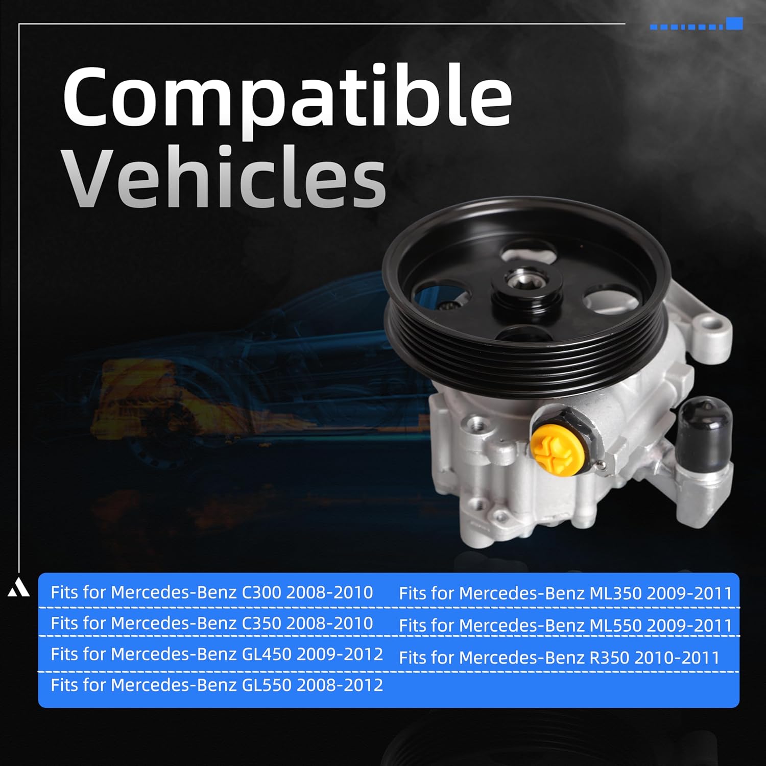 Power Steering Pump with Pulley, for Mercedes-Benz C300/C350/GL450/GL550/ML350/ML550/R350 2008-2012, Replace 21-341 96341 0054664201 0054666501