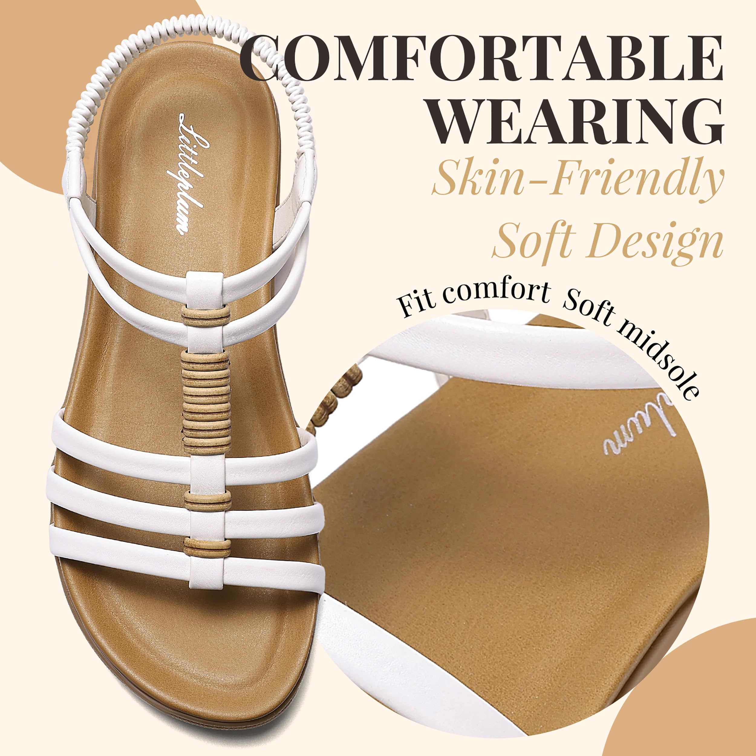 Littleplum Damen Sandalen mit Fußgewölbestütze Sommer Flache Gladiatoren Sandalen Bequeme Strandliche Riemchen