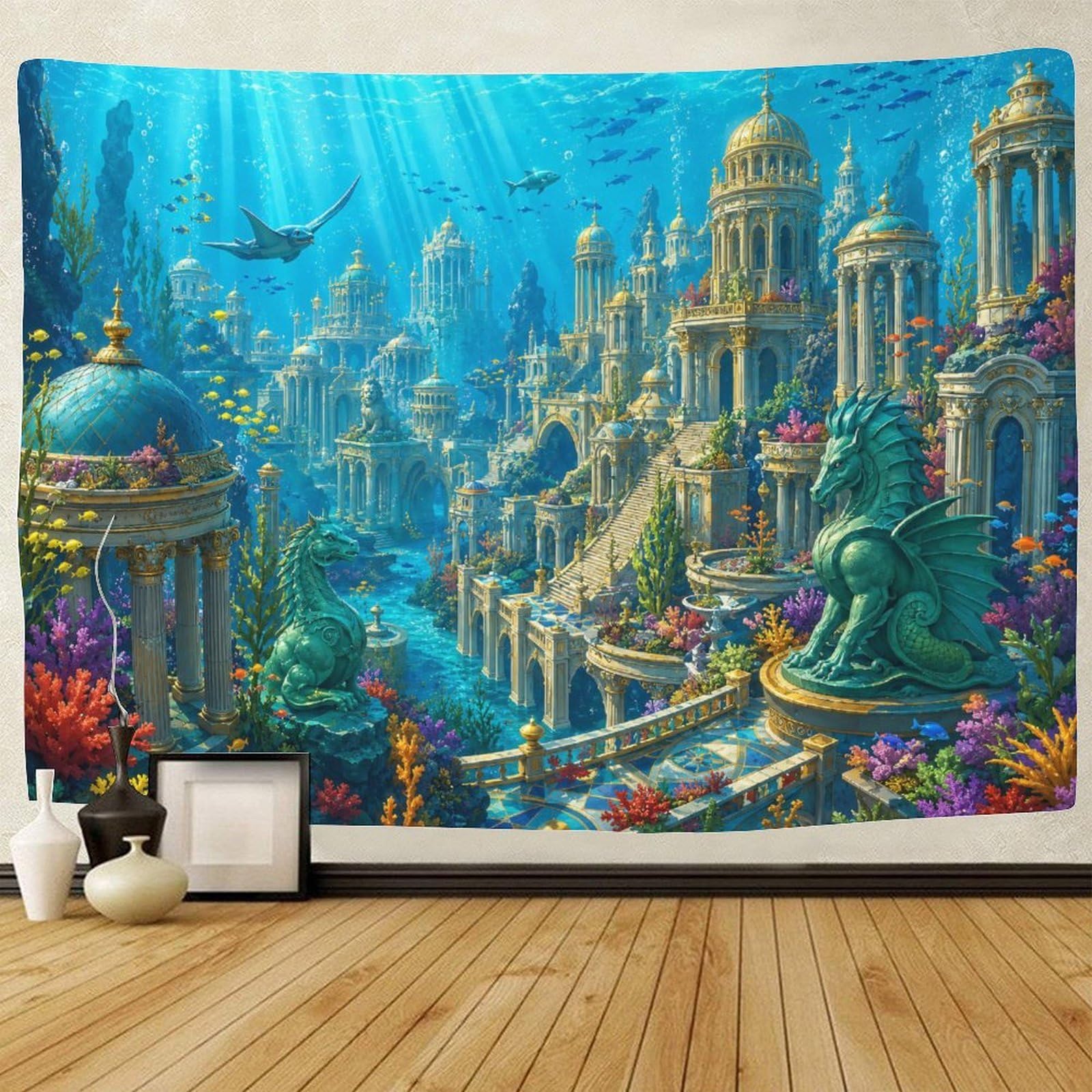 GPMNBCXZK Atlantis Underwater Kingdom Wall Hanging Decor Wall Tapestry 3D Print Tapestries Poster Curtain Living Room Dorm 150cmx200cm