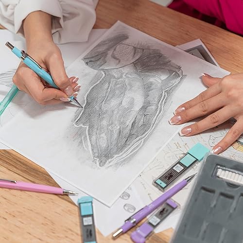 Miniatura 9 de Mr. Pen - Juego de lápices mecánicos pastel con repuestos de plomo y borrador, 5 tamaños, 0.3, 0.5, 0.7, 0.9, 0.079in, lápices mecánicos para dibujo
