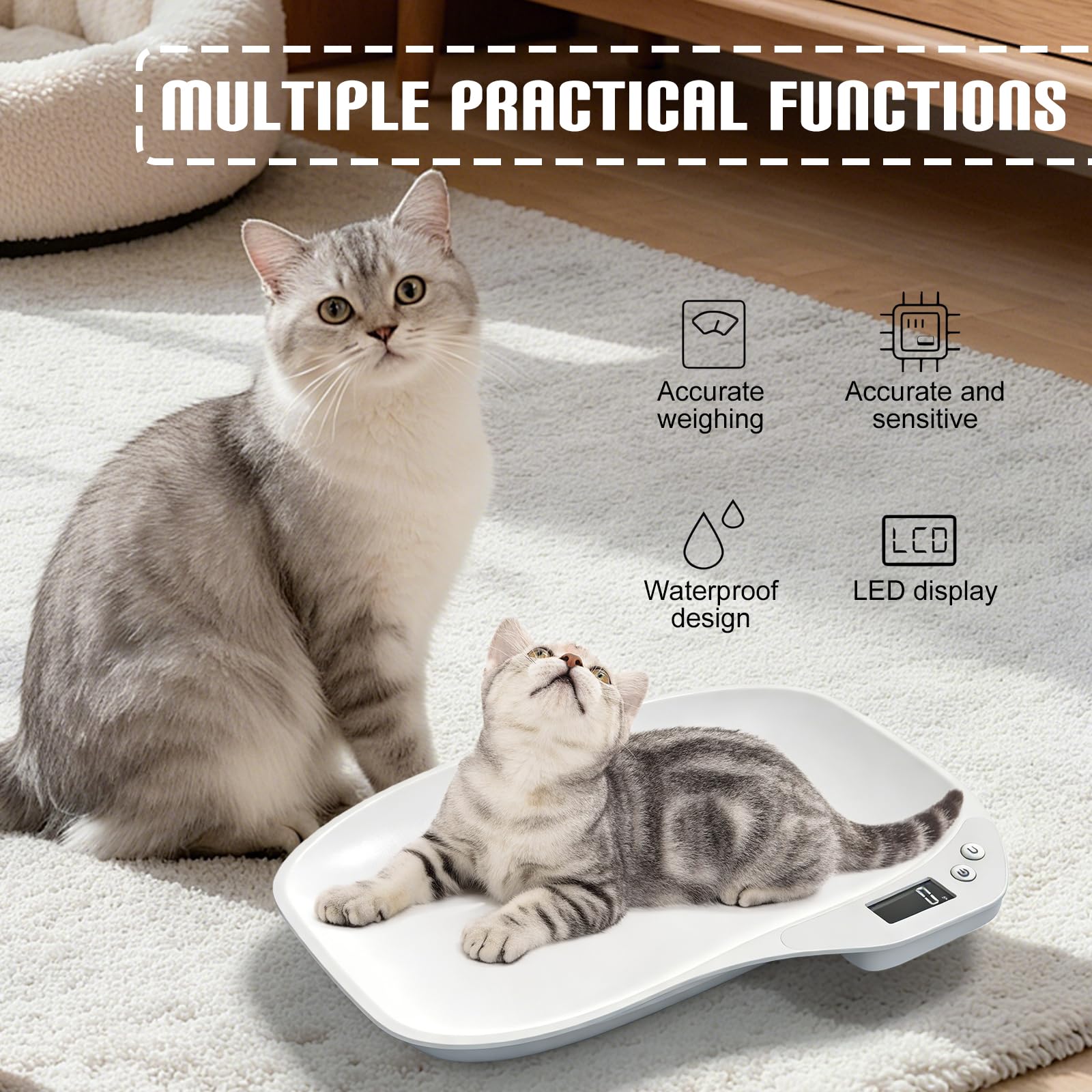 Bilancia digitale per animali domestici, 15 kg/1 g, per animali di piccola taglia, con display LCD, unità commutabile, 35,7 x 25,5 cm, piccola scala per animali domestici, per gatti, cani, cuccioli