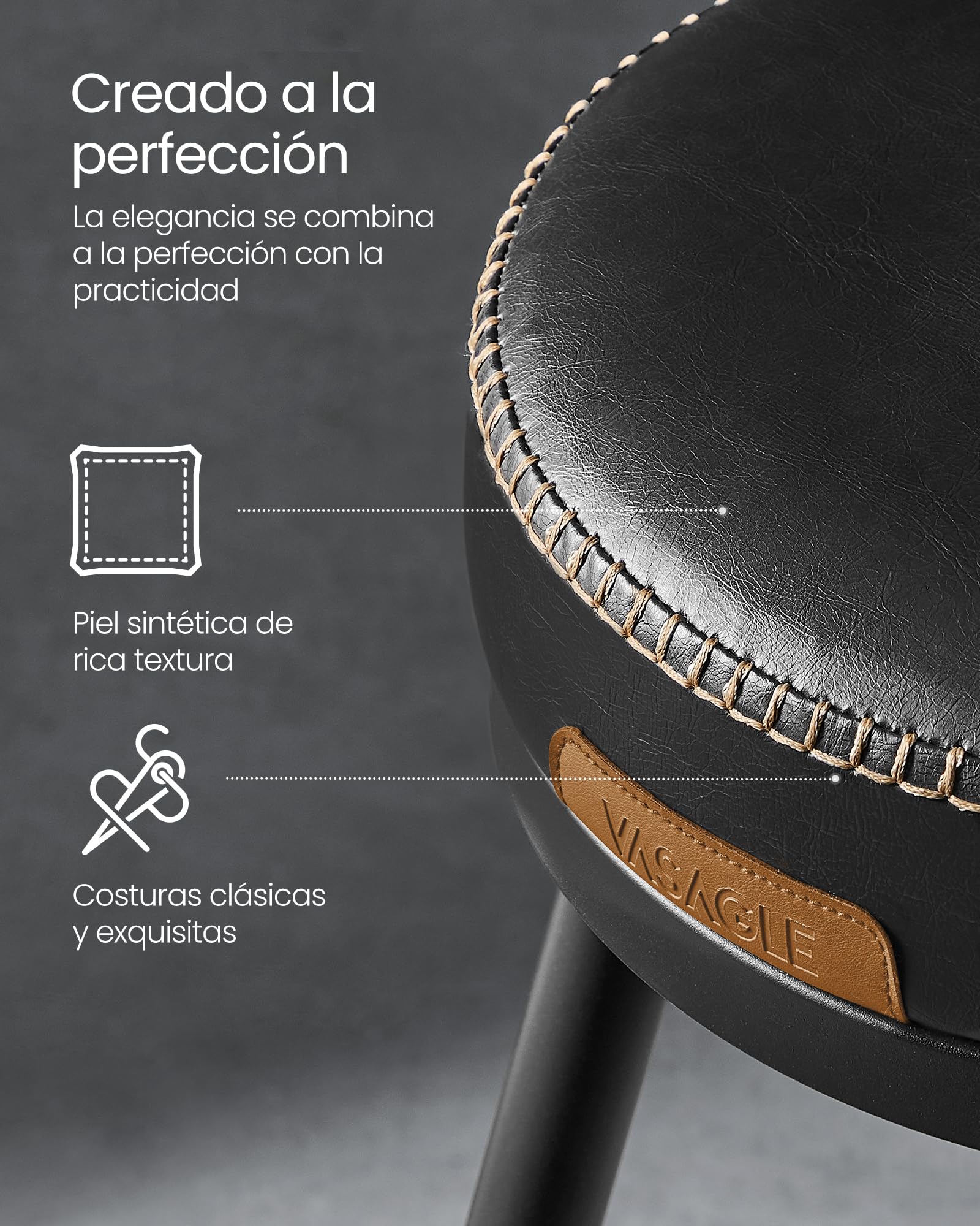 VASAGLE EKHO Colección - Taburetes de Bar Giratorias 360°, Juego de 2, Sillas de Barra con Respaldo, Cuero Sintético con Costuras, Moderno Siglo Medio, Altura 65 cm, Negro Tinta LBC089B01V2