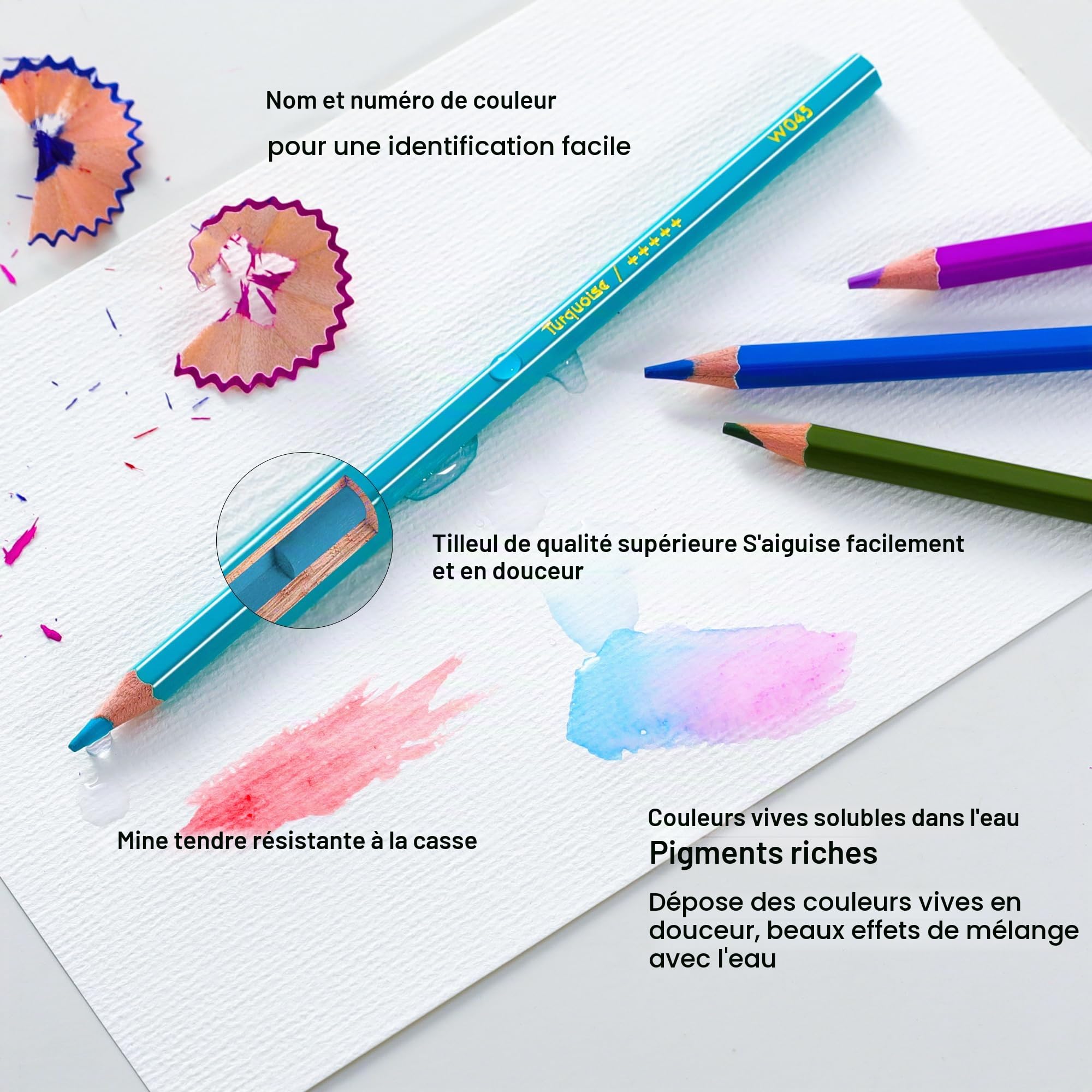 KALOUR Crayons aquarelle professionnels, 180 couleurs, solubles dans l'eau, avec 2 pinceaux