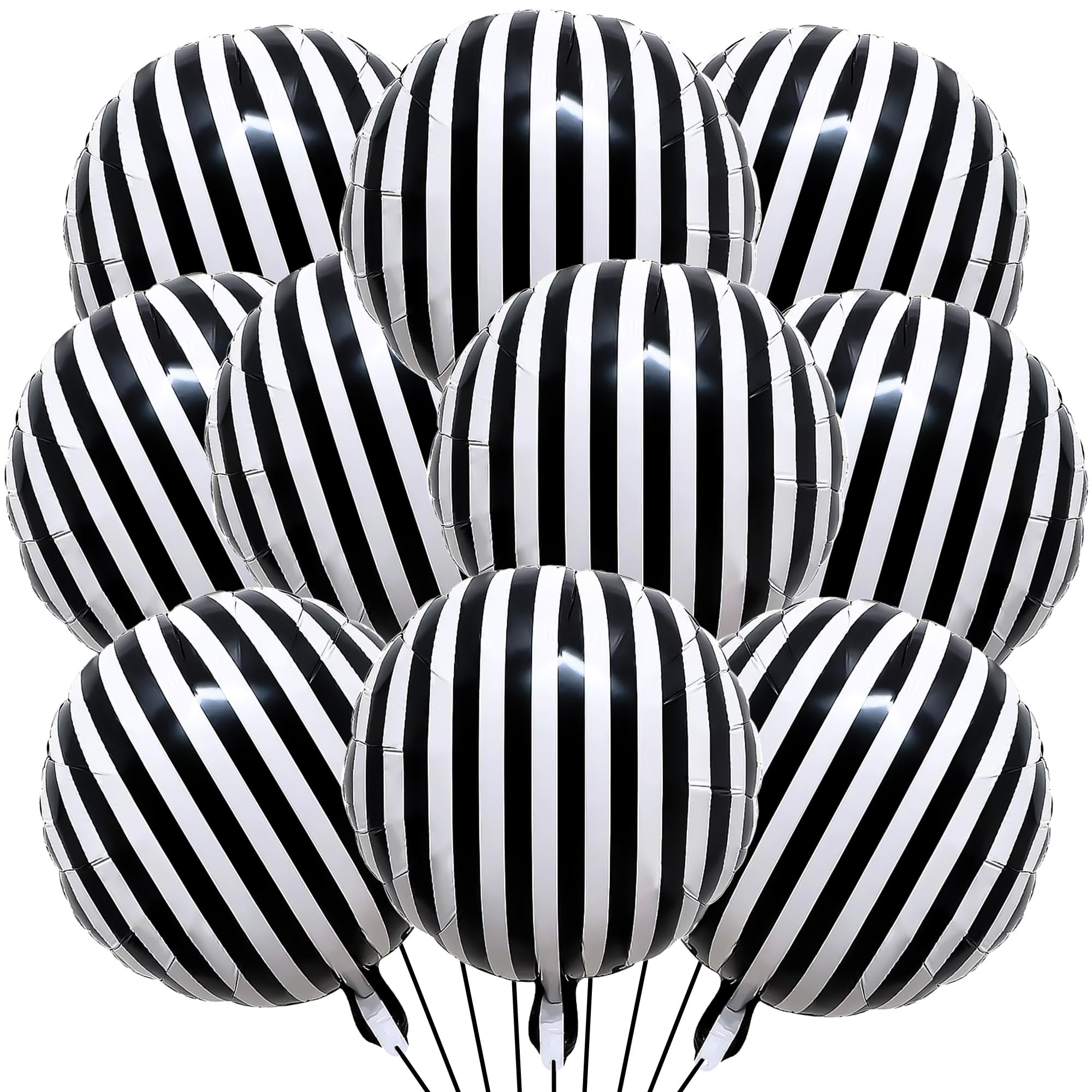 10PCS Black and White Striped Balloons 18inch Striped Foil Balloons for Baby Shower Halloween Parties Decoration Supplies