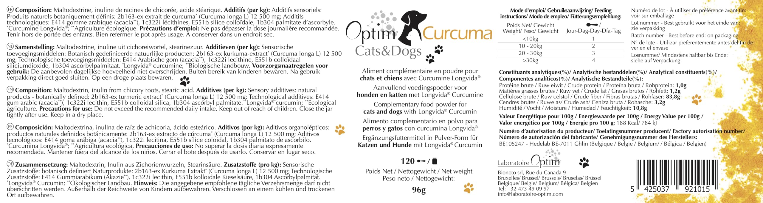 OPTIM Natürliches Curcuma Pulver für Hunde und Katzen 96 gr