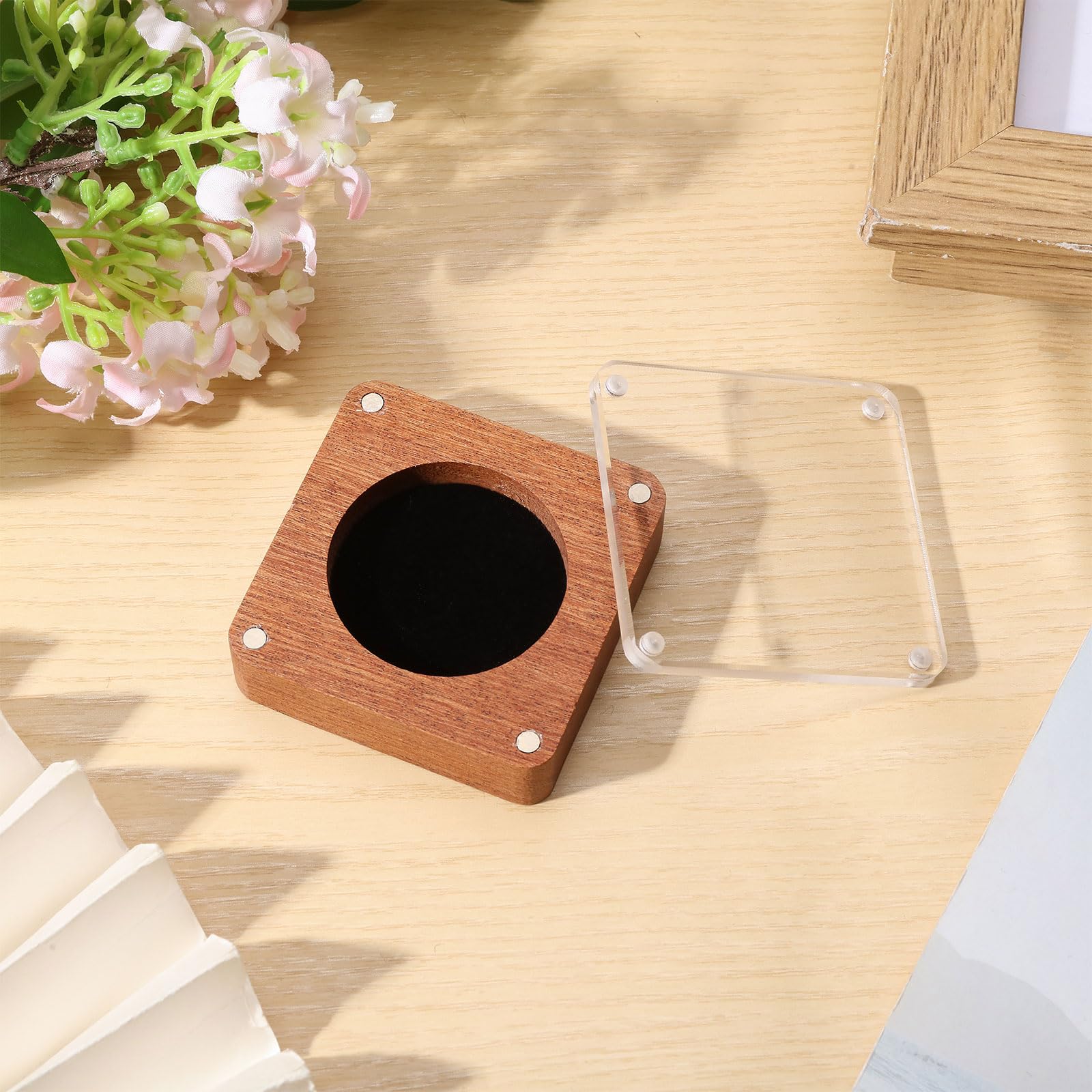Portamonete in legno con coperchio, per fidanzamento, compleanno, anniversario, diametro interno: 4,05 cm
