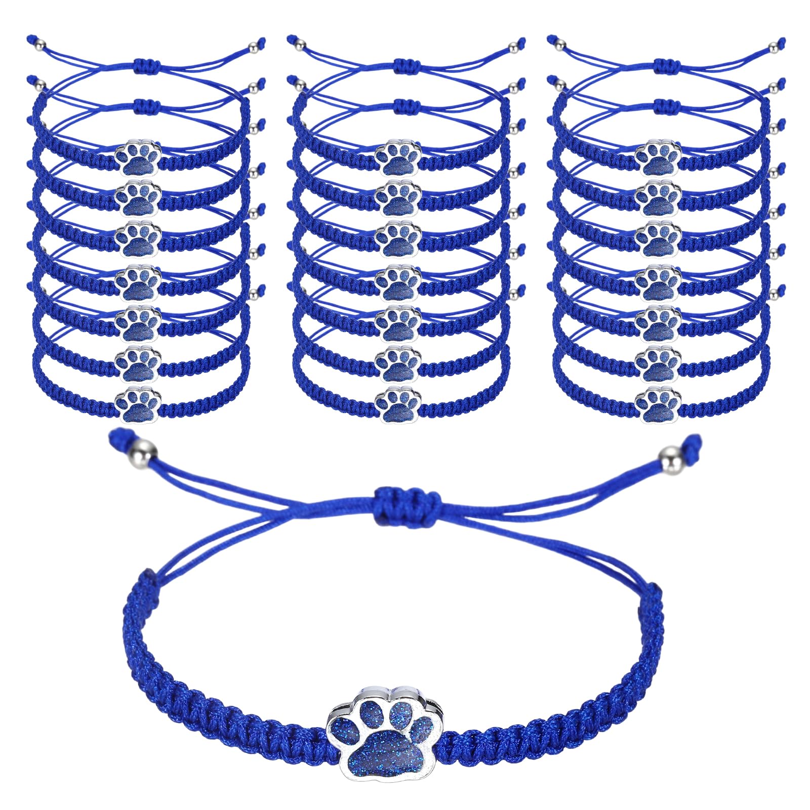 Braccialetto Con Impronta Di Zampa - Blu Scuro / 24 Pezzi Braccialetto Intrecciato Regolabile Con Zampa Di Gatto Corda Intrecciata A Mano, [Gioielli Per Coppie Amiche Donne
