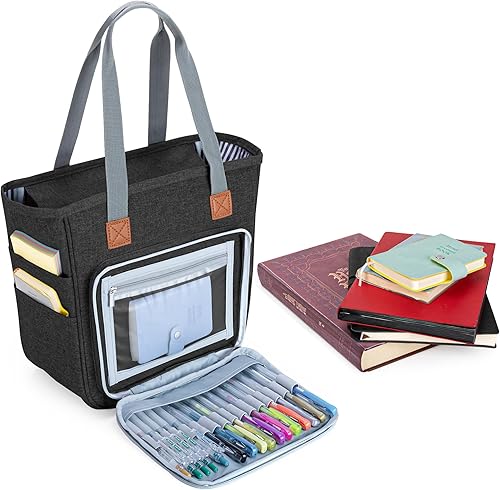 LUXJA Bolsa de la Biblia con múltiples bolsillos para artículos de estudio bíblico, estuche de la Biblia para mujer, color negro