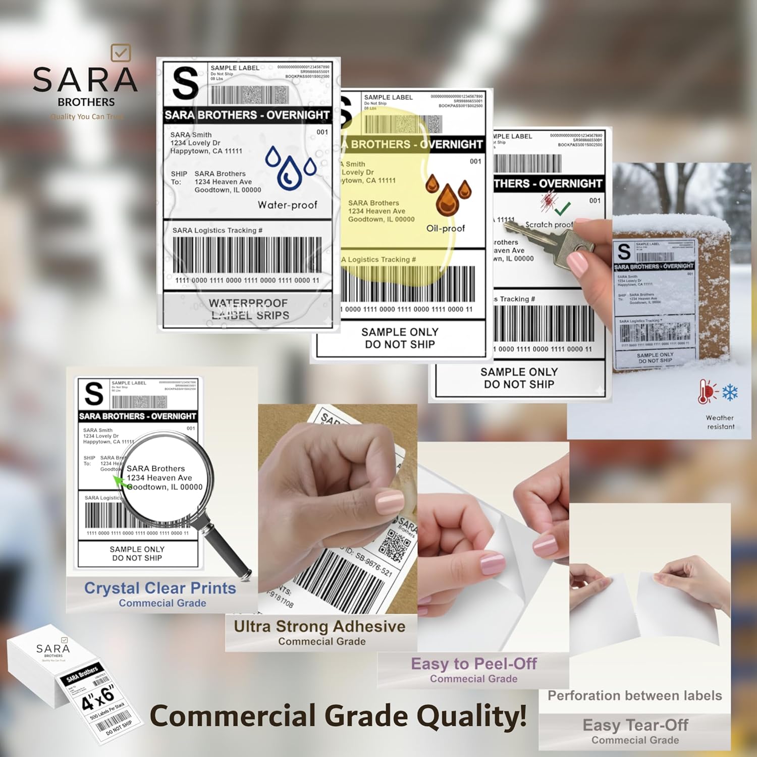 SARA Brothers #1 Commercial Grade 4x6 Fanfold Thermal Shipping Labels 3000 Labels (6 Fanfold Stacks), Perforated, Waterproof, BPA-Free, Strong Adhesive, Jam-Free, Compatible with Rollo, Zebra, Munbyn - Image 4