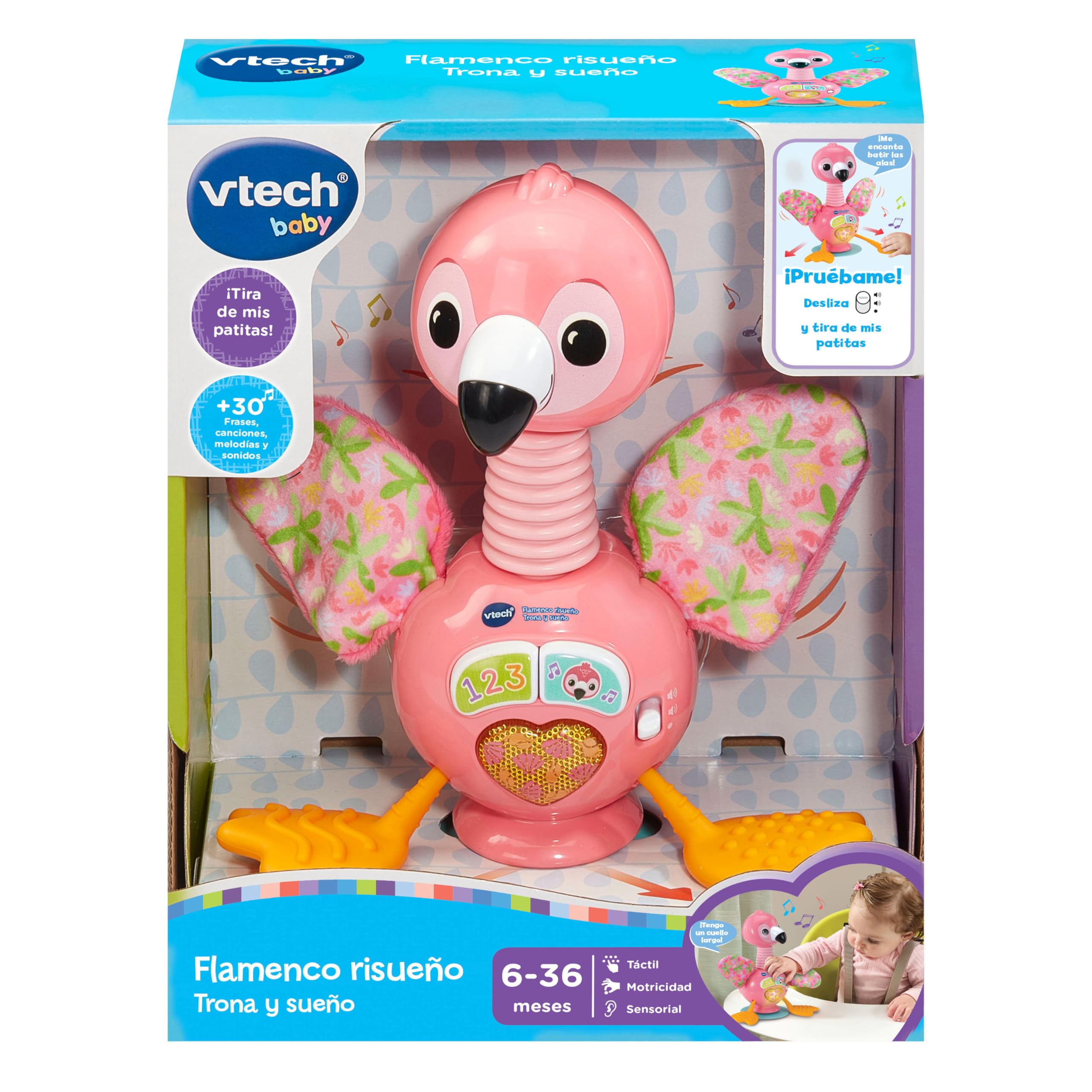 VTech-Baby Flamenco risueño Trona y sueño, Juguete para bebés +6 Meses, Botones interactivos y Base de Ventosa, Versión ESP