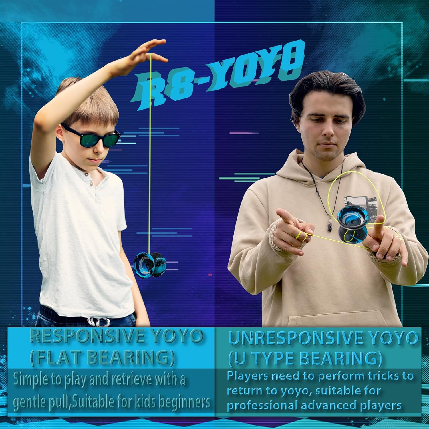 WATIEOBOO R8 Upgraded Metal Yo-Yo, Dual Mode Yoyo for Kids and Adults, Non-Responsive Professional yoyo and Responsive Beginner yo-yos, Top fenger Spin Yo-yo, Ideal Gift