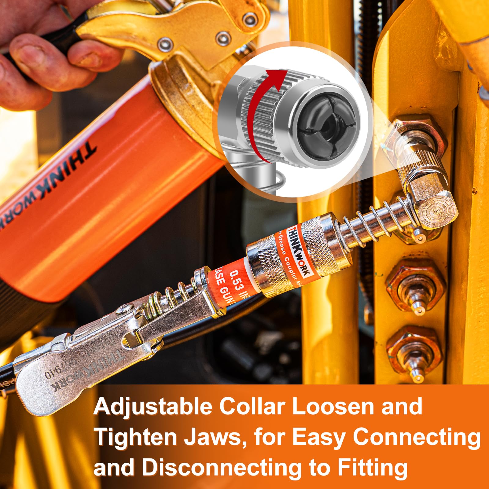 THINKWORK 4PC Quick Connect Greasing Accessory Kit, Grease Gun Couplers with 90 Degree Grease Coupler, Reach Any Grease Fitting on Any Machine, High-Hardness Storage Box Keeps Tools Clean and Portable