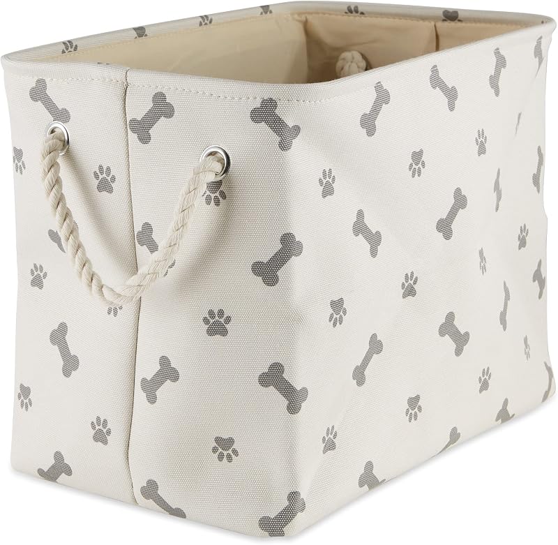 Cesto organizador para ração e acessórios de cães Bone Dry com estampa de patas e ossos, retangular pequeno, Cinza