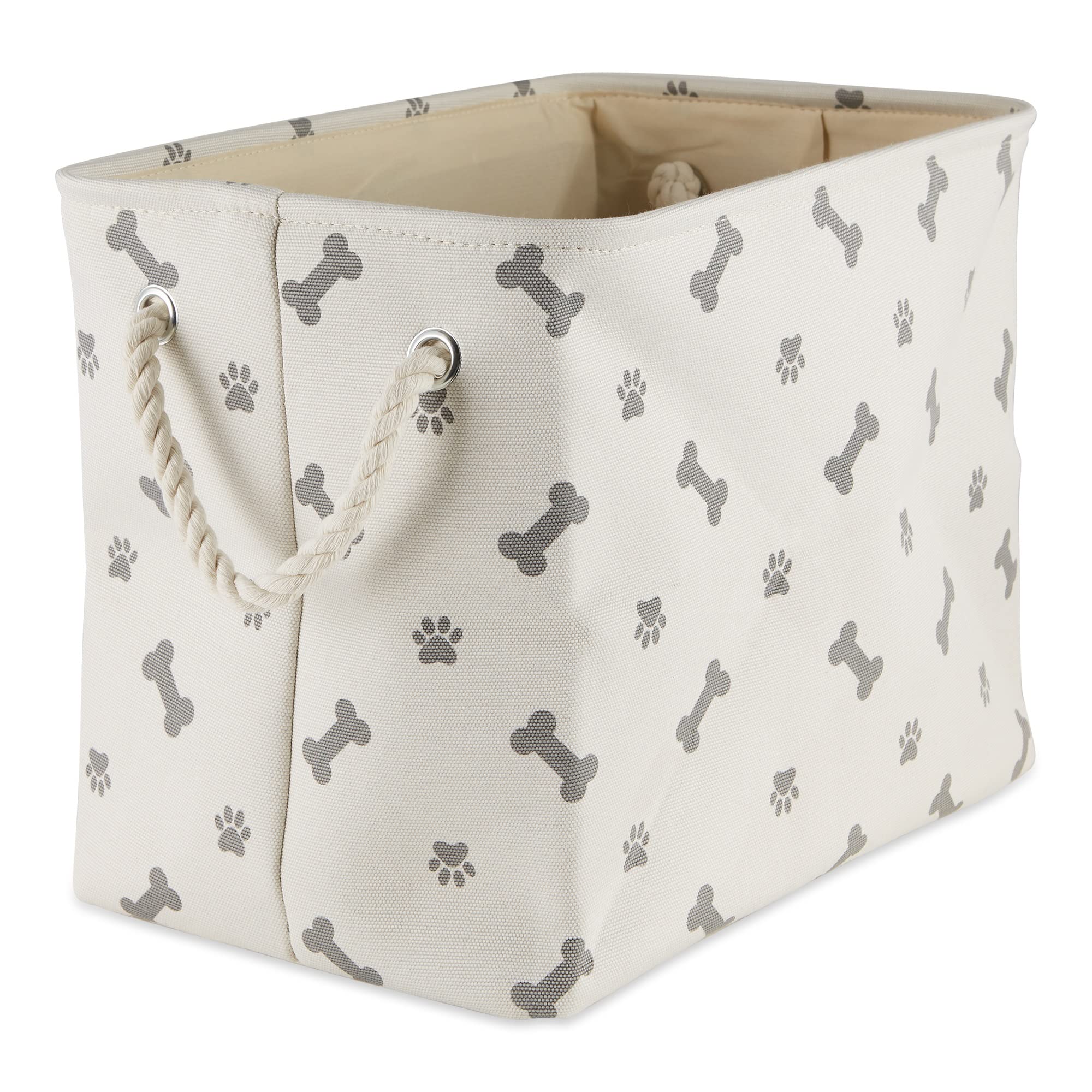 Bone Dry Paw Print Collapsible Polyester Pet Storage Bin, Rectangle Small - 14 x 8 x 9", Paws & Bones Gray