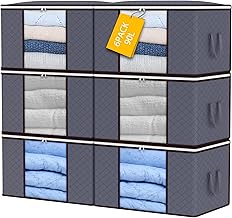 YearningHome 6 Pack 90L Storage Bags,Large Capacity Clothes Storage Boxes with Lids and Zips,Foldable Storage Boxes with Reinforced Handle Breathable Thick Fabric for Comforters, Blankets, Bedding