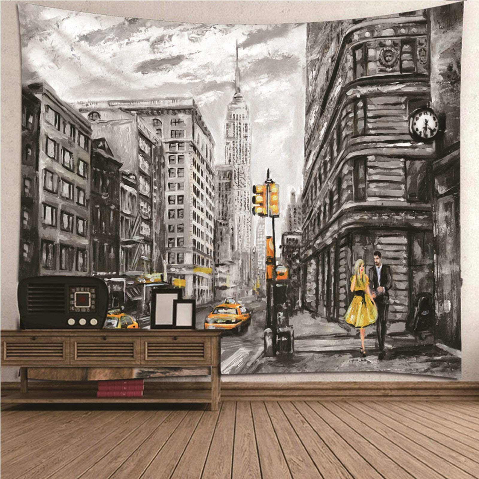 CEVAN Tapestry Retro Wall Tapestry For Living Room Nature Urban Architecture Painting Tapestry For Room xlarge Tapestry Wall Hanging wall hanging fabric Gray 350x250cm