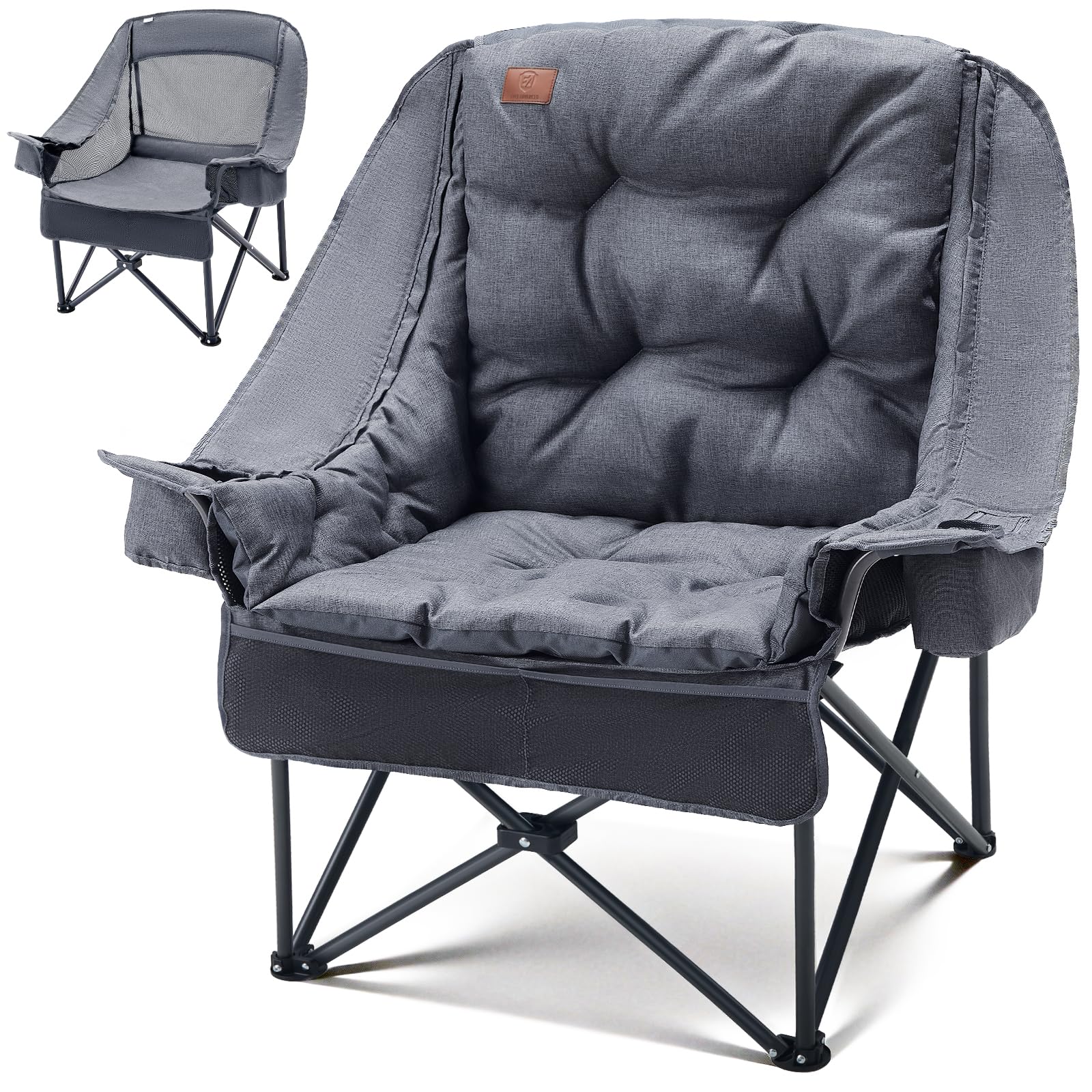 EVER ADVANCED 2-in-1 Campingstuhl Faltbar 180kg Belastbar mit Abnehmbarer 6cm Polsterung für 4-Jahreszeiten Komfort, Klappstuhl Inkl. Kühltasche & Getränkehalter, Perfekt für Camping, Angeln, Vanlife