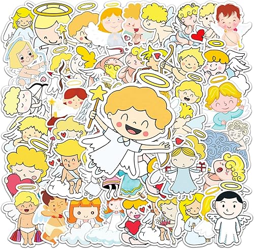 Miniatura 8 de Calcomanías de ángel 50 piezas de calcomanías de dibujos animados decoración impermeable de PVC para laptop suministros de bricolaje para niñas