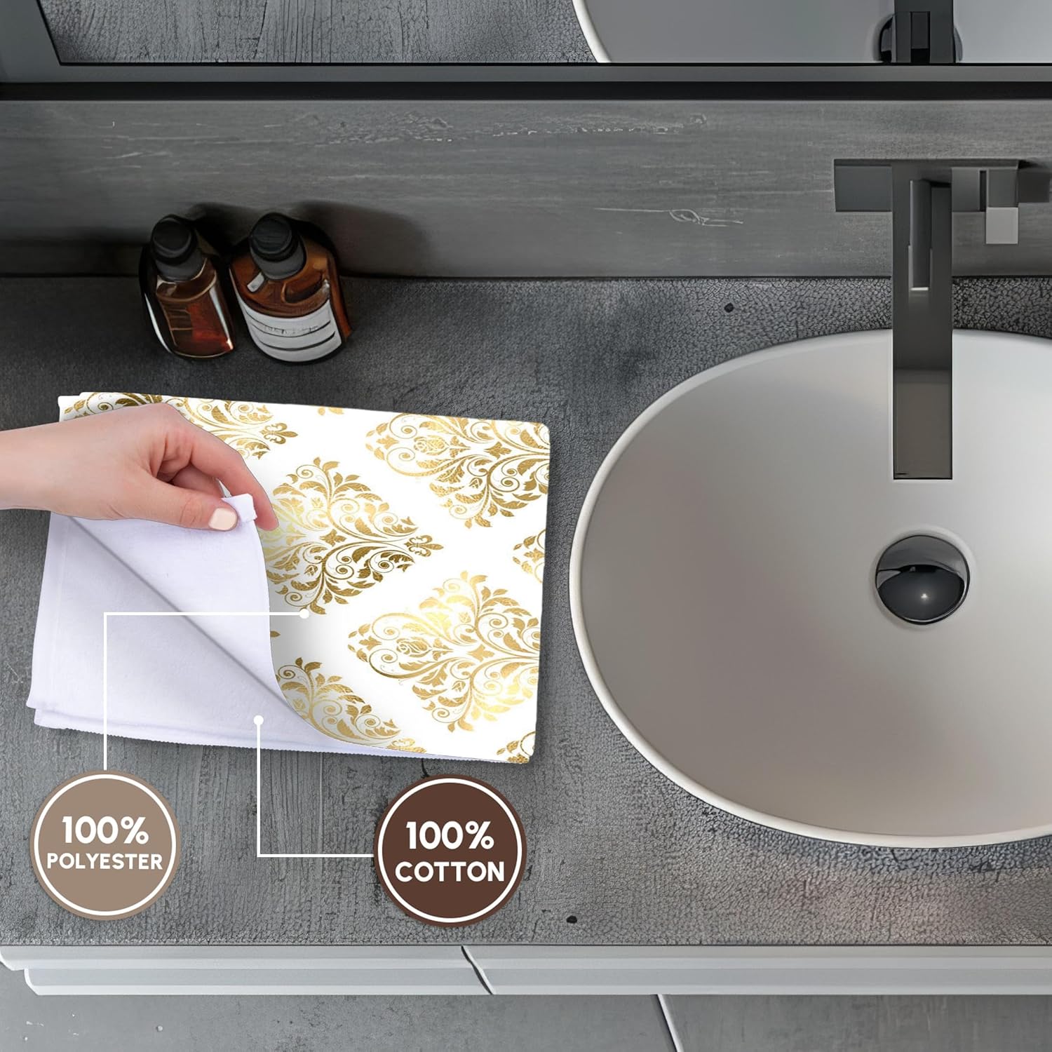 3dRose Elegant Gold Color Diamond Shapes Damask On White Pattern 22x30 Bath Hand Pool Towel