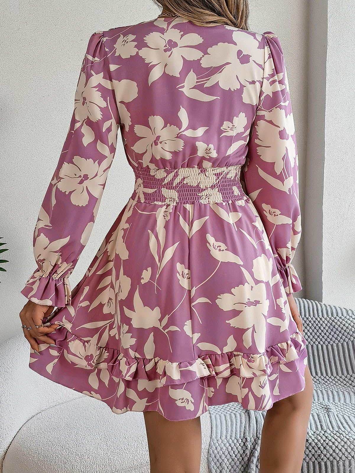 Elegancka sukienka damska Letnie sukienki z długim rękawem w serek z nadrukiem krawaty na wakacje krótkie dorywczo