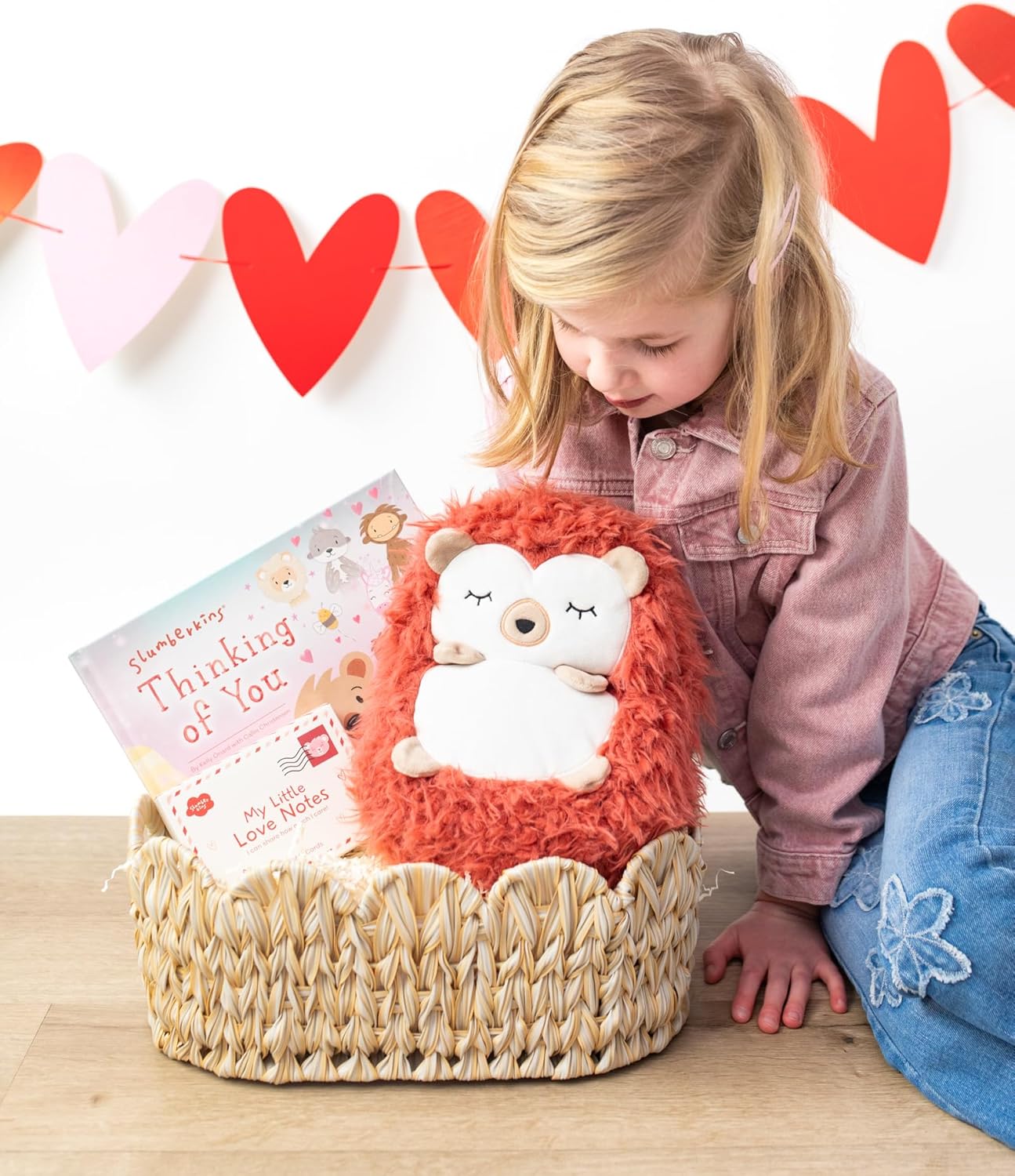 Slumberkins Hedgehug Valentines Set - Includes XL Hedgehog Plush, Thinking of You Hardcover Book & My Little Love Notes Cards