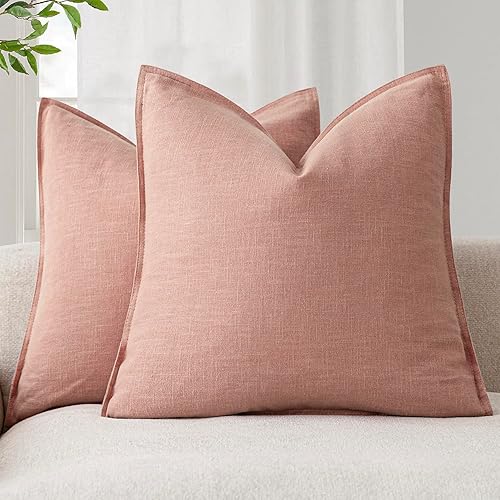 Miniatura 69 de Foindtower - Paquete de 2 fundas de cojín decorativas de lino unicolor, funda de cojín de acento suave, estilo bohemio, rústico y neutral