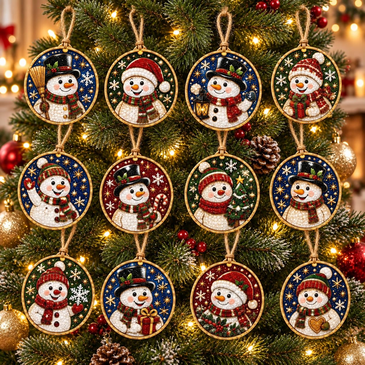 Alloyseed 6PCS Christmas Wooden 3D Pearl Diamond Painting Art Kit (12PCS-D)