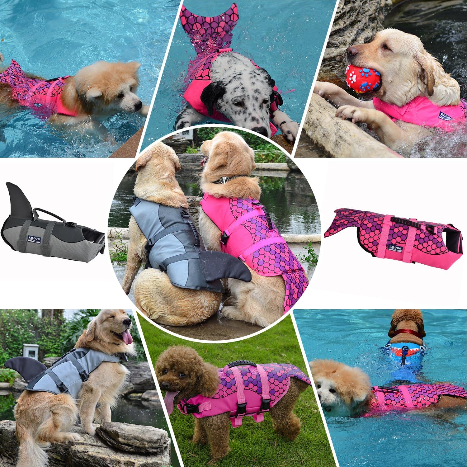 CITÉTOILE Gilet de Sauvetage pour Chien avec Poignée Rose Écailles M | Gilet de Flottaison pour Chien avec Réfléchissant, Veste Flottante pour Chien avec Bonne flottabilité, Les Sports Nautiques