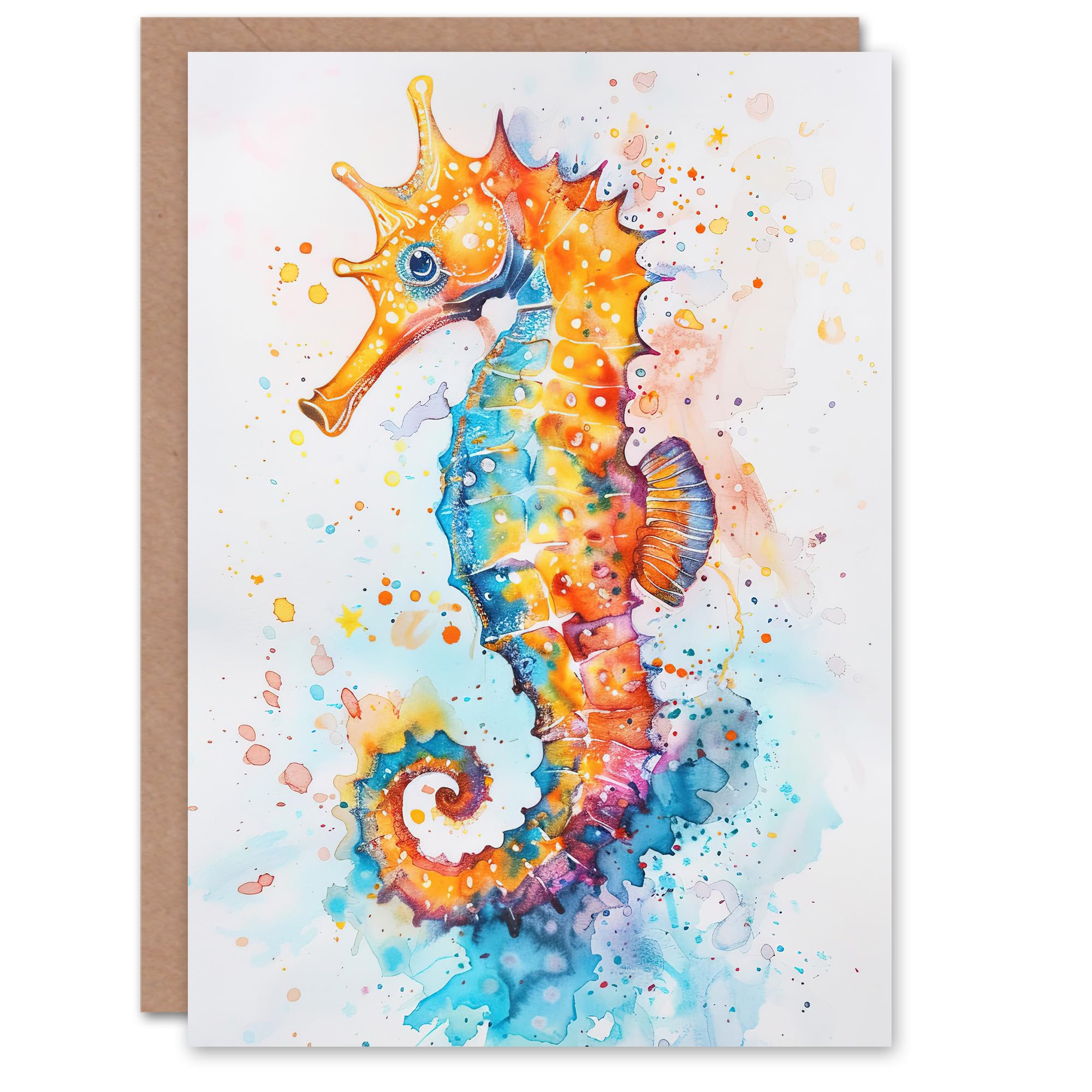Artery8 Cute Colourful Seahorse Bright Watercolour Greeting Birthday Card Him Her All Blank