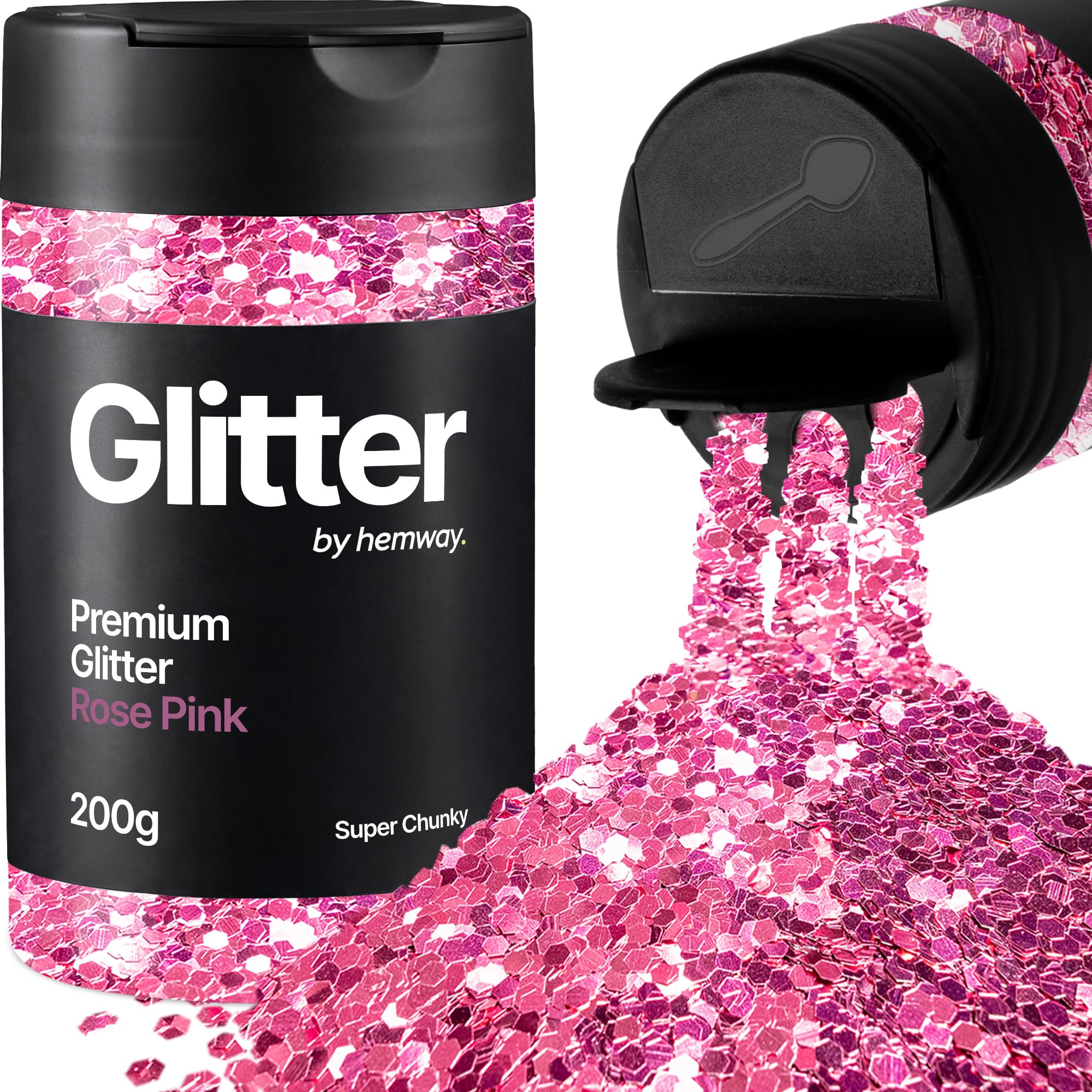Hemway Rose Pink Glitter Shaker, 200g Super Chunky Glitter for Crafts Metallic Flake Sequins for Resin & Epoxy Crafts for Decorating, Halloween, Christmas, Nail, Face, Art
