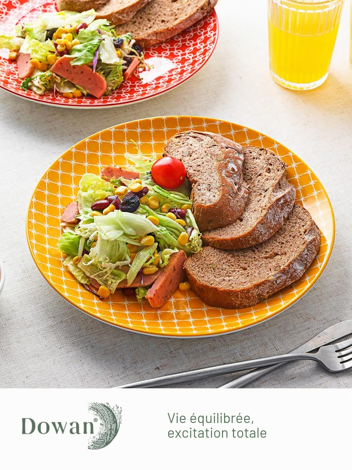 DOWAN Assiettes à Dîner Lot de 6, Φ 25.4 cm Assiettes à Salade, Plats de Service en Céramique pour Fête, Durable et Grande, Couleurs Vives | Noël