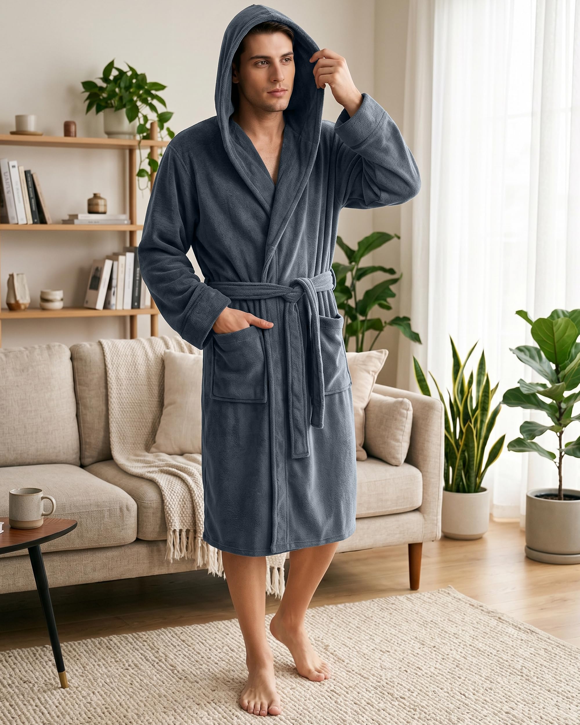 NY Threads Robe de chambre à capuche pour hommes, vêtements de nuit doux et confortables