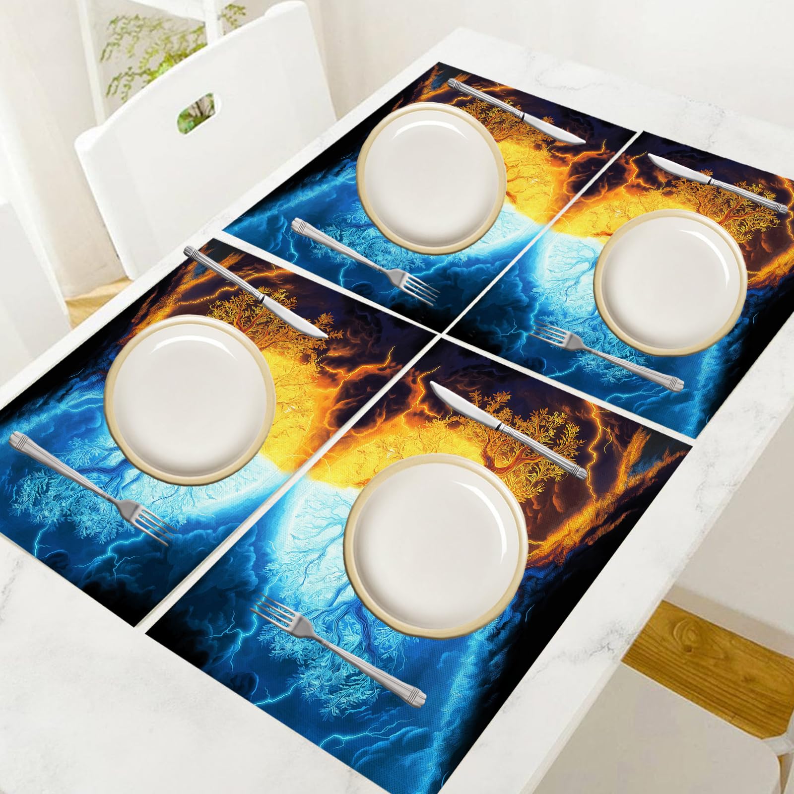 30×45cm Tovaglietta Americana Creatività in Cotone Lino Rettangolare - Tovagliette Set di 8 Alberi di ghiaccio e fuoco Resistente al Calore per La Cucina, Il L'Ufficio
