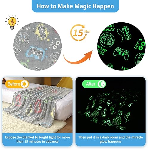 Miniatura 3 de Manta que brilla en la oscuridad, regalos de controlador de juego para niños, manta suave para niños de 3, 4, 5, 6, 7, 8, 9, 10, 11, 12 años,