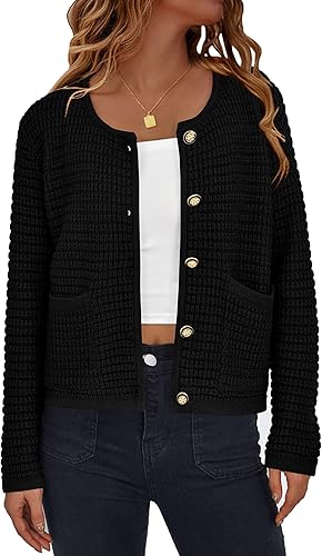 PRETTYGARDEN Women Knit Cardigan Sweaters Fall Fashion Long Sleeve Open Front Button Down Trendy Casual Jacket Winter Clothes