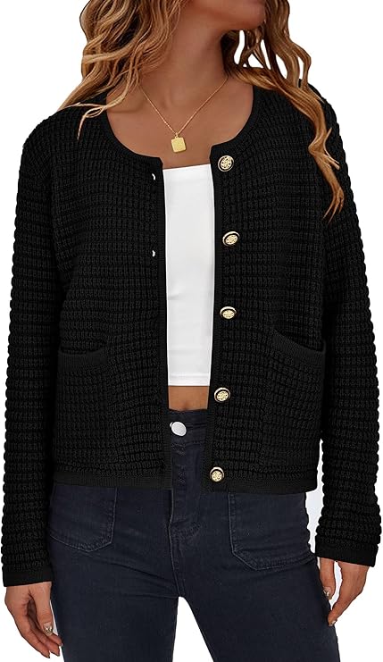 PRETTYGARDEN Women Knit Cardigan Sweaters Fall Fashion Long Sleeve Open Front Button Down Trendy Casual Jacket Winter Clothes
