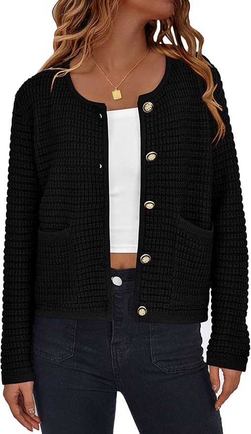 PRETTYGARDEN Women Knit Cardigan Sweaters Fall Fashion Long Sleeve Open Front Button Down Trendy Casual Jacket Winter Clothes