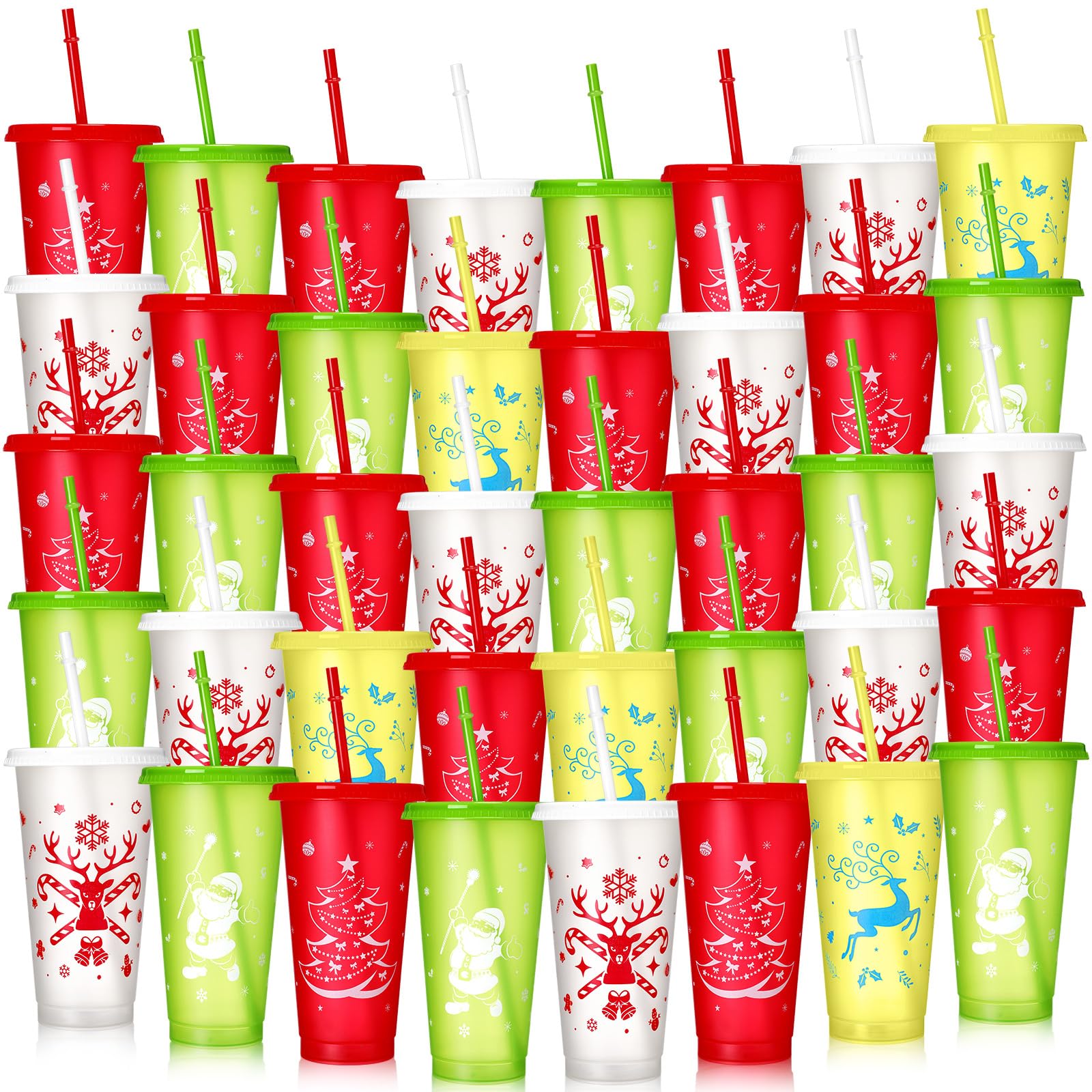 Buy Sliner 40 Pieces Christmas Reusable Cups with Lids and Straws 24 oz