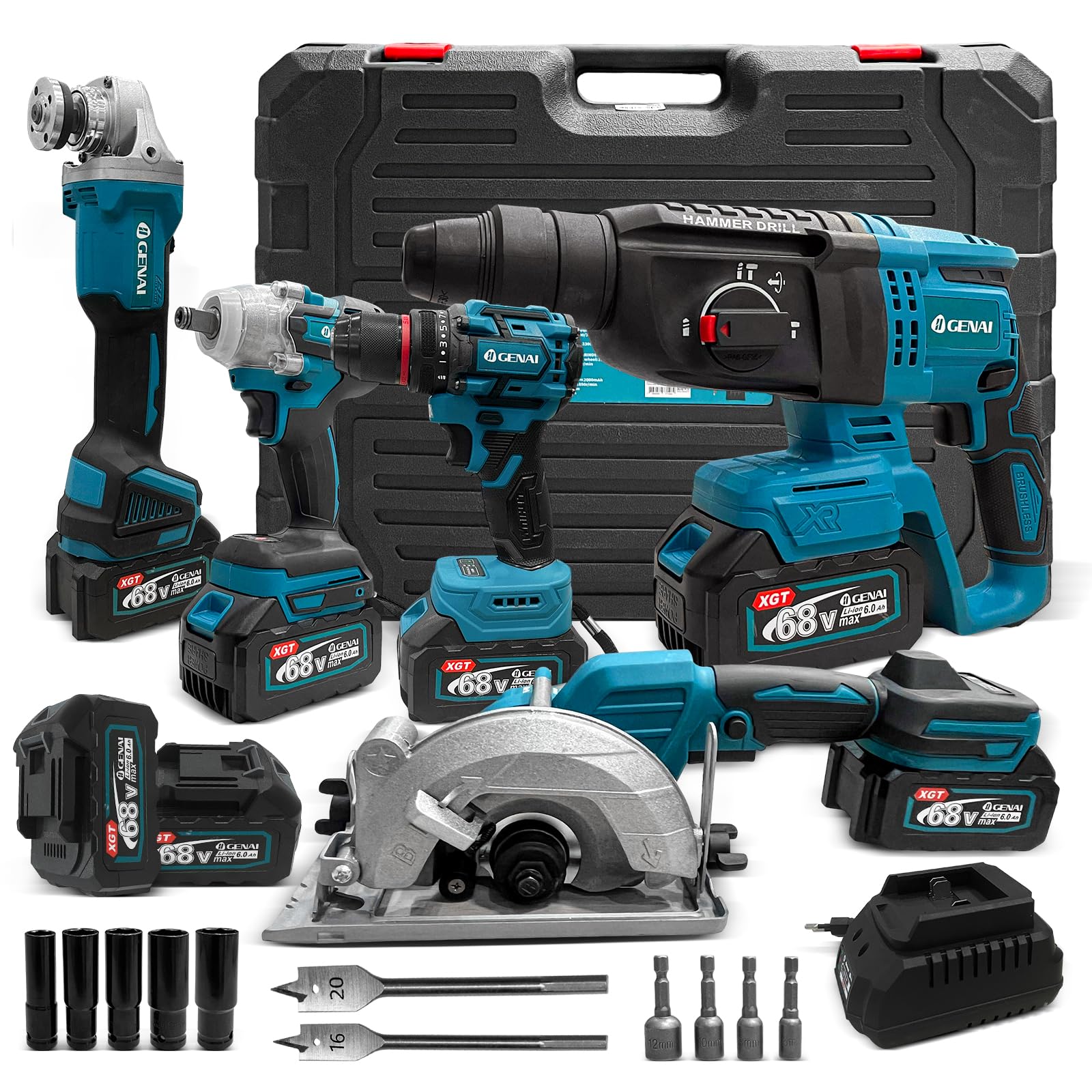 Brushless Parafusadeira Furadeira, Chave de impacto, Martelete de impacto, Esmerilhadeira e Serra Circular, Kit de F