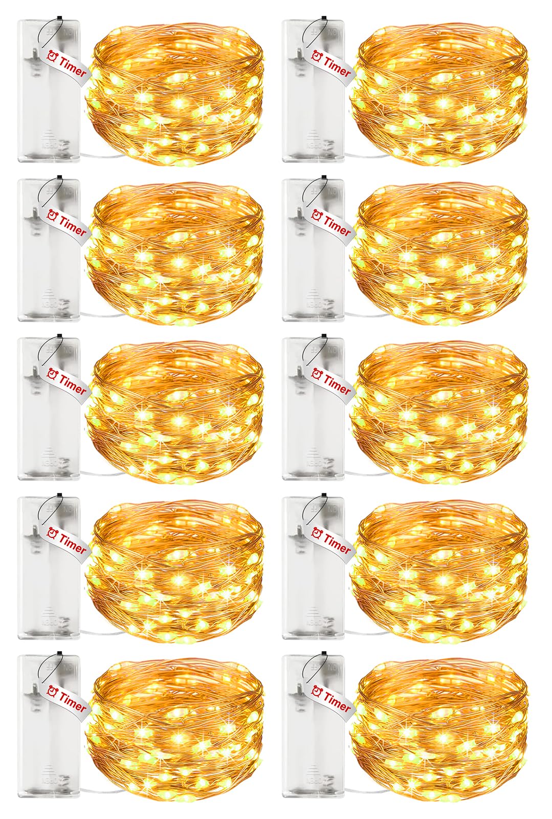 litogo 10 Stück LED Lichterkette Batterie mit Timer, 3M 30 LED Kupferdraht Lichterkette Innen, lichterketten batteriebetrieben (AA Batterie) für Party Weihnachten Halloween Hochzeit Deko, Warmweiß