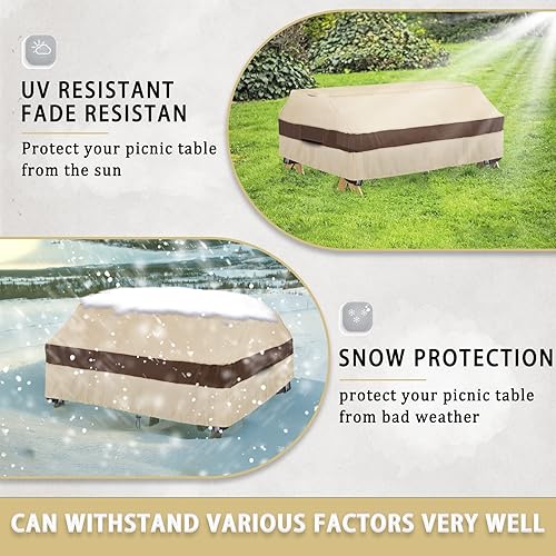 Miniatura 6 de Fundas de mesa de pícnic impermeables de 76 pulgadas para exteriores, tela Oxford resistente para muebles de exterior, juego de mesa de picnic de 6