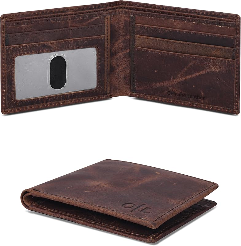 Slim Genuine Leather Card Holder Wallet for Men - RFID Bifold Thin Compact