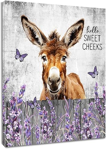 Miniatura 6 de MEUNEAR Lienzo decorativo para pared con diseño de cerdo de granja, divertido cerdo de granja y lavanda en valla, arte de pared para sala de estar,