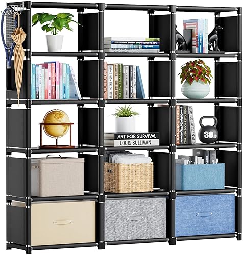 Mavivegue Librería, organizador de almacenamiento de 15 cubos, organizador de estante para libros, estante alto, estuches para libros, estante de