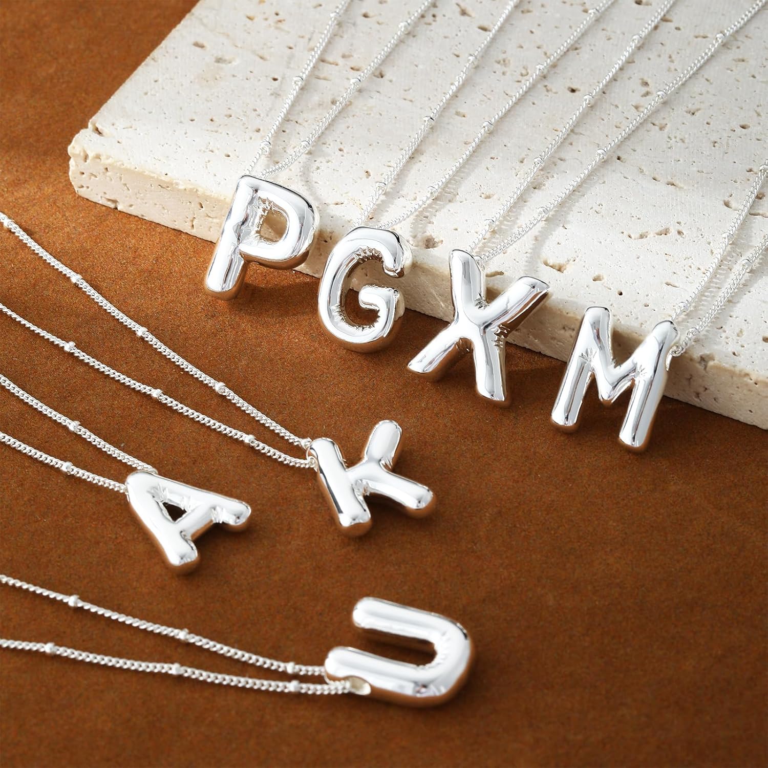 Bubble Letter Necklace Silver For Women,Sterling Silver Plated Balloon Initial Bubble Letter Pendant Necklace,Dainty Charm Chunky Initial Necklaces For Women,Custom Name Necklace Jewelry Gift - Image 8