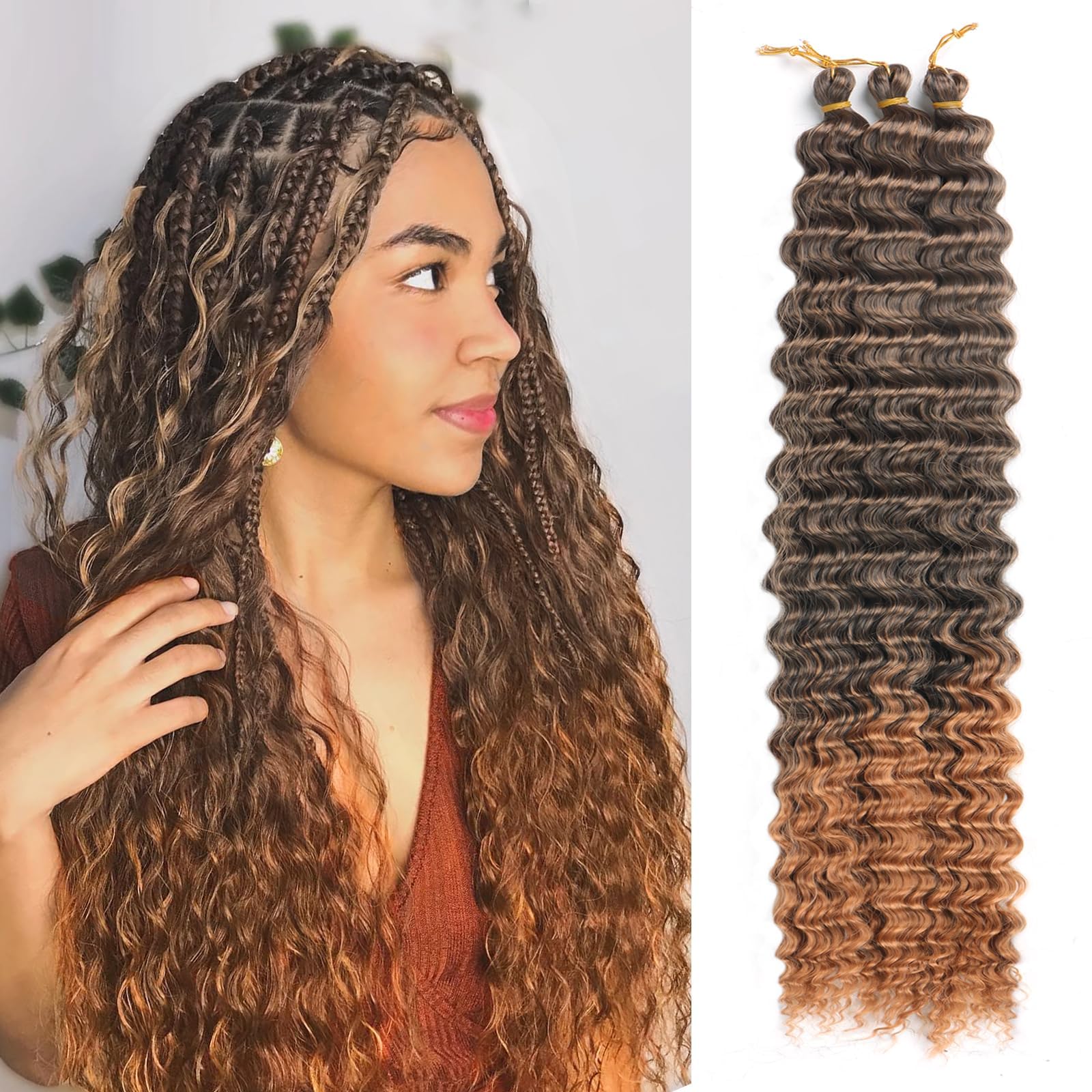 Alaleibaby Ocean Wave Crochet Hair 22 inch Deep Wave Crochet Hair 3 Packs boho hair for braiding Hair Extensions curly Braiding Hair for Black Women water wave crochet hair (T30#