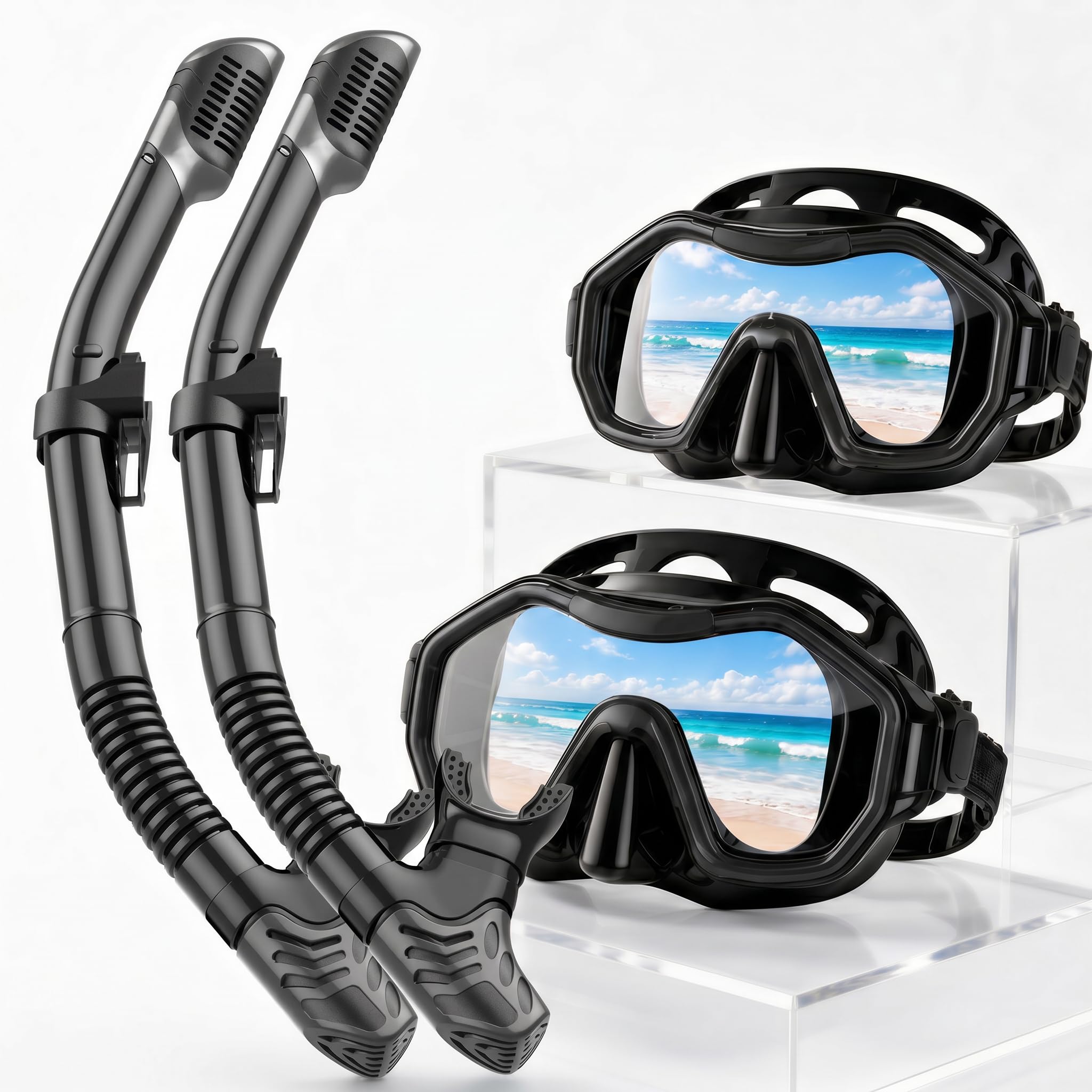 Attrezzatura da snorkeling per adulti e bambini, set con boccaglio Dry-Top, panoramica a 180°, maschera per immersioni e immersioni, maschera per immersioni subacquee e viaggi