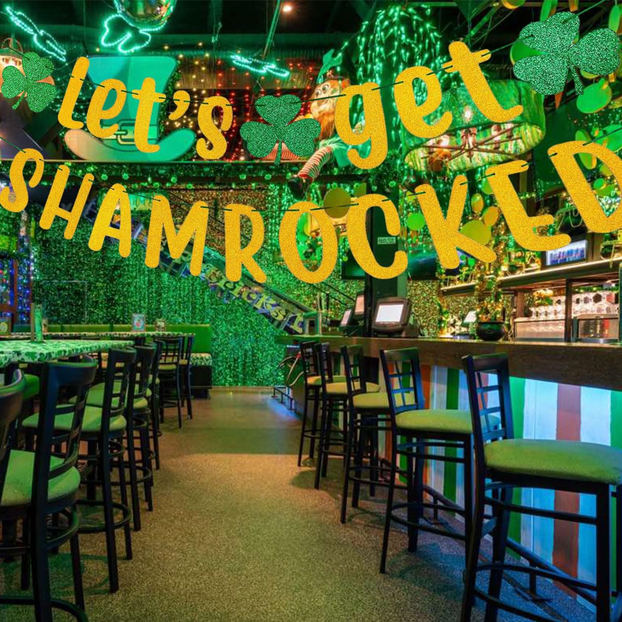 St patricks Day Decorations,2 Strings St Patricks Day Banner Glitter Let`s Get Shamrocked St Patricks Day Bunting,Creative Shamrock Hanging Ceiling Window Wall Party Photo Accessories Set - Image 4